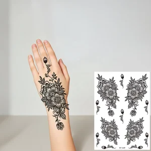 New Eco Friendly Fashionable Henna Black Lace Waterproof Temporary Tattoo Sticker with Flower Design