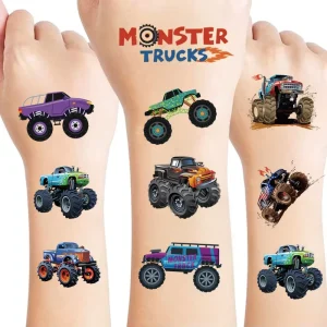 New Eco Friendly Monster Truck & Car Race Waterproof Temporary Tattoo Stickers 8 Sheets Party Use Body Art Tattoo