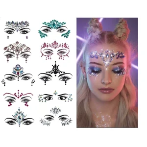 New Factory Face Jewels Tattoo Rhinestone Shiny Diamond Sticker Rave Crystals Eyes Body Sticker for Festival Decoration