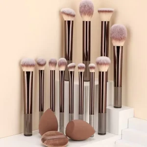 New Fan Smudge Brush Brown Pink Black Eye Face Metal Handle 12 Pcs Soft Makeup Brushes Tools Kit Customizable Makeup Brush Set