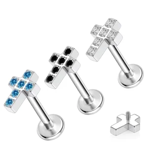New Fashion G23 Titanium Alloy Body Piercing Jewelry F136 Cross inlaid 5A Zircon Earrings Lip Nails Cross border Jewelry