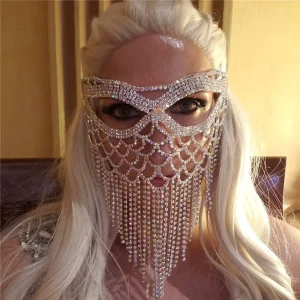 New Fashion Rhinestone Full of Diamond Face Mask Belly Dance Diamond Tassel Mask Face Jewelry