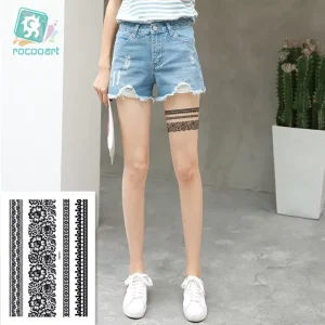 New Fashion Waterproof Women Henna Legs Decoration Black Lace Body Fake Tattoo Sticker Sealed Bag or Customized Flash Tattoo