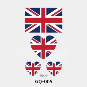 New Fashionable National Flag Paper Temporary Tattoo Stickers Sweatproof Heart shaped Design Non Toxic for Body Application