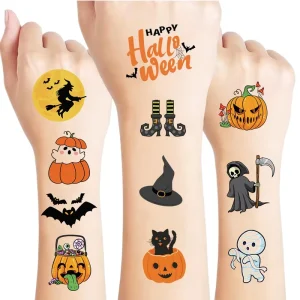 New Halloween Tattoos Kids Colorful Eco Friendly Waterproof Temporary Tattoo Stickers 8 Sheets Party Use Body Art Tattoo