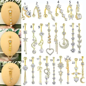 New Hot Selling Body Piercing Jewelry Stainless Steel Inlaid Zircon Belly Piercing Hanging Pendant Navel Nail