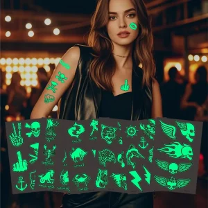 New Luminous Tattoo Stickers Nightclubs Bars Music Festivals Carnival Parties Cool Face Music Note Stickers Temporary Feature