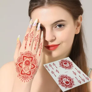 New Product Temporary Red Henna Lace Tattoo Women’s Sexy Body Art Henna Lace Hands Tattoo Sticker