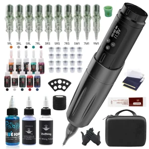 New Professional Light Weight Wireless Two Color Red Black Tattoo Kit Machine Pen Gun for Tattoo Art Studio