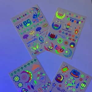 New Ramadan Eid Al-Fitr Fluorescent Tattoo Stickers Waterproof Moon Star Body Art Temporary Tattoos Stickers for Festival Party