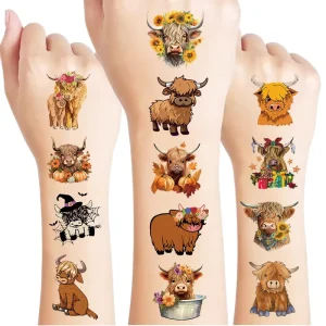 New Sets Multicolor Highland Cow Temporary Tattoos Tattoo Stickers Birthday Party Decorations Supplies Favors School Prizes