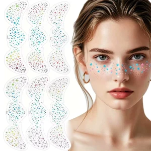 New Sparkling Holographic Glitter Freckle Stickers Waterproof Face Tattoos Stickers for Rave Party Festival Makeup
