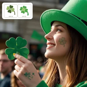 New St. Patrick’s Day Temporary Tattoo Stickers Waterproof Paper Face Arm Decorations for Irish Carnival Parties Printed Design