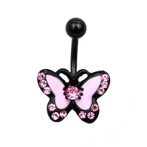 New Stainless Steel Colorful Butterfly Belly Piercing Body Jewelry for Women Zircon Butterfly Pendant Crystal Belly Button Rings