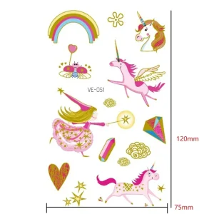New Tattoo Stickers Waterproof Cartoon Tattoo Sticker Gold unicorn Birthday Party Sticker for Kids