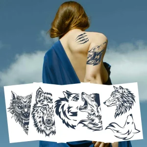 New Temporary Waterproof Sweat Proof Water-based Grass Juice Tattoo Sticker Wolf Flower Arm Design