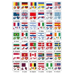 New USA Mexico Canada for National Flag American Style Water Transfer Printed Customizable Logo Tattoo Stickers for