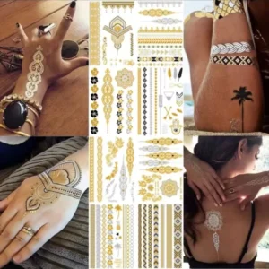 New Various Tattoo Stickers Fashion Water Transfer Long Lasting Bronzing Silver Tattoo Stickers