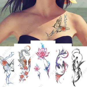 New Waterproof Color Butterfly Flowers Temporary Tattoo Sticker Arm Chest Tattoo Decal for Body Application