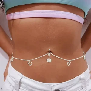 New Women Sexy Rhinestone Heart Belly Button Waist Chain Fashion Love Pendant Navel Piercing Chain Ring Body Jewelry for Party