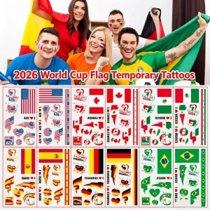 New World Football Cup Waterproof Temporary Sticker Sports Fan Water Transfer Face Stickers for Football Matches