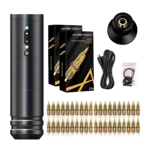 Ninja Digital Display Wireless Rotary Tattoo Pen Machine Kit with 40pcs Cartridge Needle for Body Art