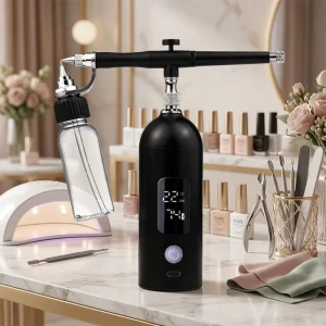No Clean No Clog Airbrush for Nail Art and Professional Makeup Kit with LED Display and 6 Nozzle Sizes