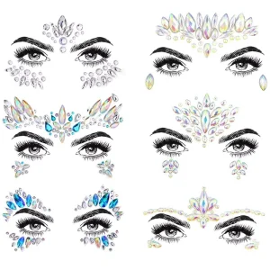 Noctilucent Face Jewels Tattoo Rhinestone Mermaid Glow in the Dark Luminous Gem Crystals Eye Stickers for Halloween