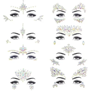 Noctilucent Face Luminous Glow in the Dark Crystal Glitter Waterproof Jewels Rhinestone Tattoo Stickers for Party Rave Festival