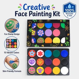 Non Toxic 9 Colors with Fun Stamps Water Based Washable Professional Party Carnival Kids Makeup Body Face Paint Set