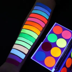 Non Toxic Cosmetic 8 Color Eyeshadow Water Activated UV Neon Fluorescent Face Body Paint Palette Glow