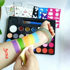 Non Toxic Face Painting Kits for Kids with 26 Water Based Colors Hair Chalk Quick Dry Makeup for Sensitive Skin