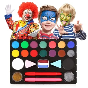 Non-Toxic Safe Kids Face and Body Painting Kit for Halloween Parties Tattoo Makeup Supplies