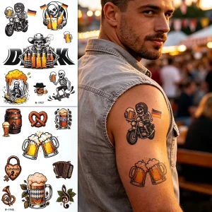 Non Toxic Temporary Tattoo Stickers Oktoberfest German Beer Festival Colorful Waterproof Party Tattoos for Adult Women Men