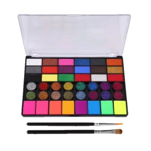 Non Toxic Water Activated Face Body Paint Complete Set Reusable Templates Sponge Brushes Makeup Kit