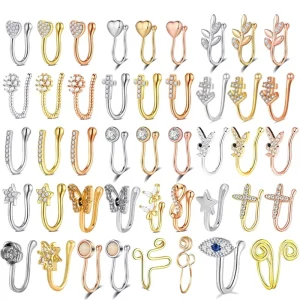 Non punching Nose Ring Copper Alloy Set With Diamonds Fashion Body Jewelry Adjustable Butterfly Nose Stud Party Accessories