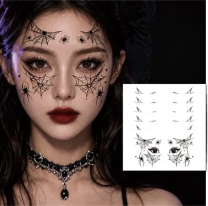 Non reflective Matte Halloween Eye Makeup Tattoo Sticker Halloween Face Spider Web Tattoo Sticker for Party Makeup