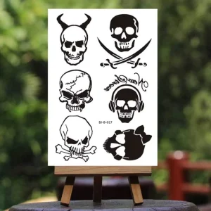 Non-toxic Waist Temporary Tattoo Stickers Sheet Custom Design Skull Tattoo