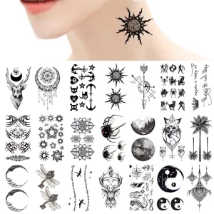Nordic Minimalist Temporary Faux Tattoos for Women Fashionable Face Waterproof Mountains Forest Whale Boho Tattoo Stickers
