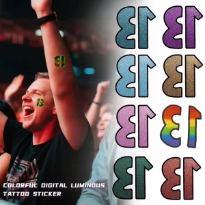 Number 13 Luminous Tattoo Sticker Waterproof and Non Toxic Concert Supporting Tattoo Sticker