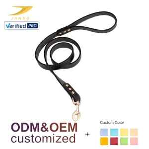 ODM OEM Custom Vintage Rivet Decor Contrast Full Grain Cowhide Pet Walking Lead Thick Soft Lining Elegant Rose Gold Hardware