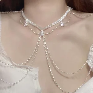 ODM Shiny Zircon Women Retro Palace Style Tassel Shoulder Fine Jewelry Body Chain
