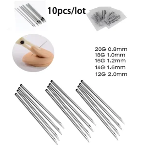 OEM 100pcs Body Piercing Needles 10G 12G 13G 14G 15G 16G 18G 20G Disposable Ear Nose Navel Nipple Lip Piercing Needles
