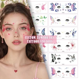 OEM Custom Glitter Butterfly Face Stickers Temporary Tattoos, Makeup Face Art, Factory Stock