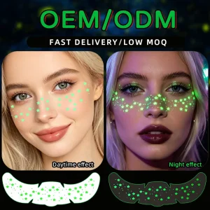 OEM Custom Luminous Face Stickers Waterproof Glow in the Dark Eye Temporary Tattoos Festival Body Art Decals
