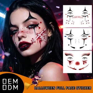 OEM Custom Non Toxic Temporary Tattoo Stickers Halloween Clown Makeup Face Scary Bloody Waterproof Tattoos for Bulk