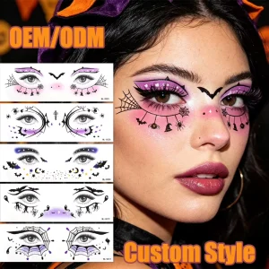 OEM Custom Private Label Halloween Face Decals Temporary Tattoo Stickers Waterproof Eye Makeup Face Tattoos for Party