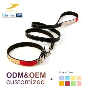 OEM Fashion Spliced Color PU Pet Collar Leash Combo Elegant Contrast Stitching Metal D-ring Leather Dog Walking Set