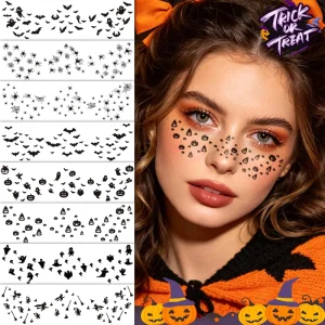 OEM Non Toxic Temporary Face Tattoo Stickers Halloween Skeleton Bloody Waterproof Realistic Tattoos for Custom