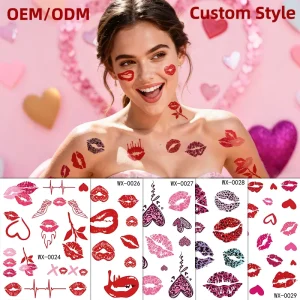 OEM ODM Bespoke Custom Red Lips Kiss Leopard Print Waterproof Sweatproof Hot Non toxic Temporary Tattoo Stickers for Party